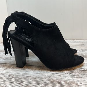 Pierre Dumas Black Suede Chunky Heel Peep Toe 7.5